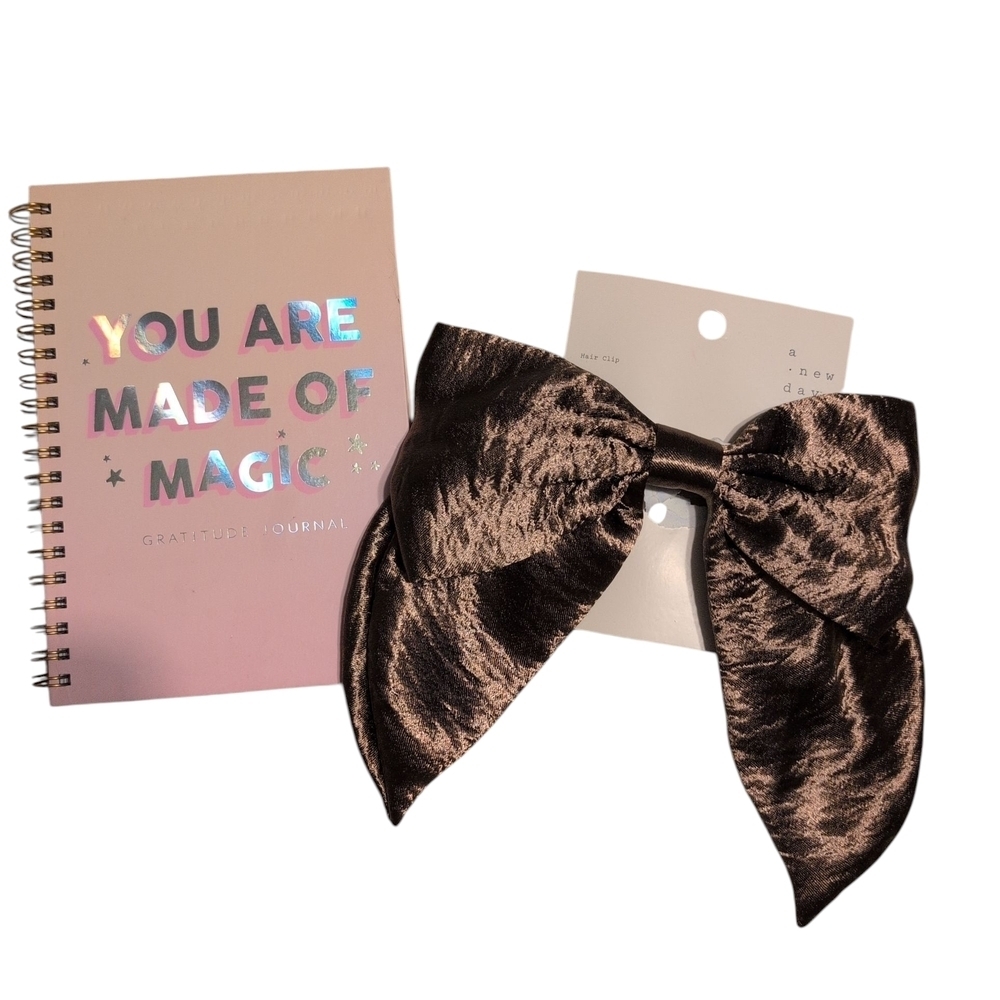 NEW Metallic Bow Hair Clip and Gratitude Journal